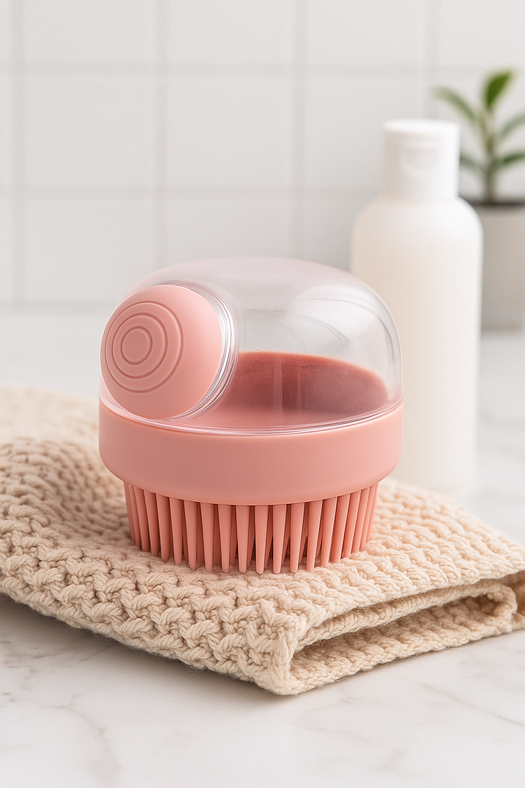 Scalp Massager with in-built Shampoo Dispenser Pink